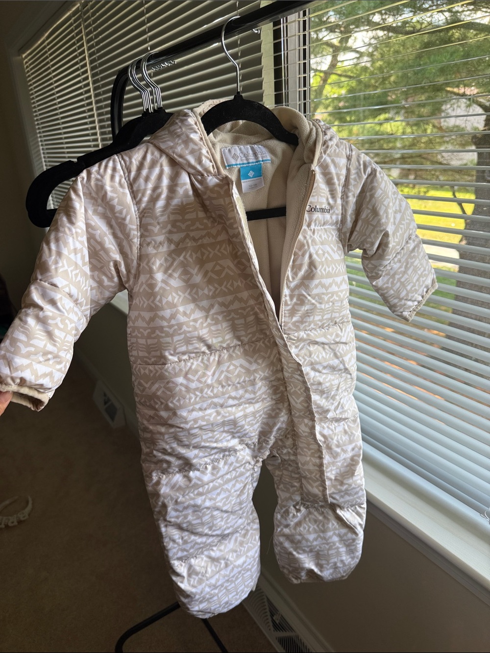 Columbia Cream and Tan Infant Hooded Snowsuit